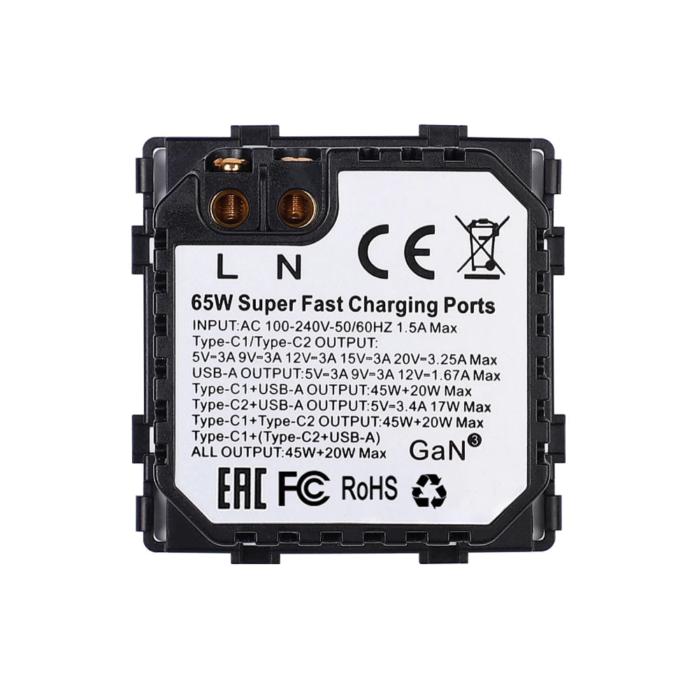 Prise USB/USB-C 65W Plug Support Glass Frames